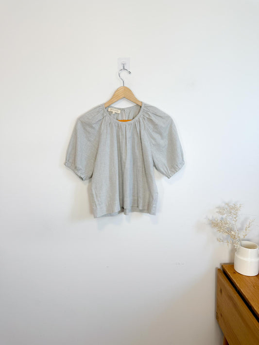 Gillian Stevens Slow Fashion Puff Sleeve Top in Micro Gingham (Size S)