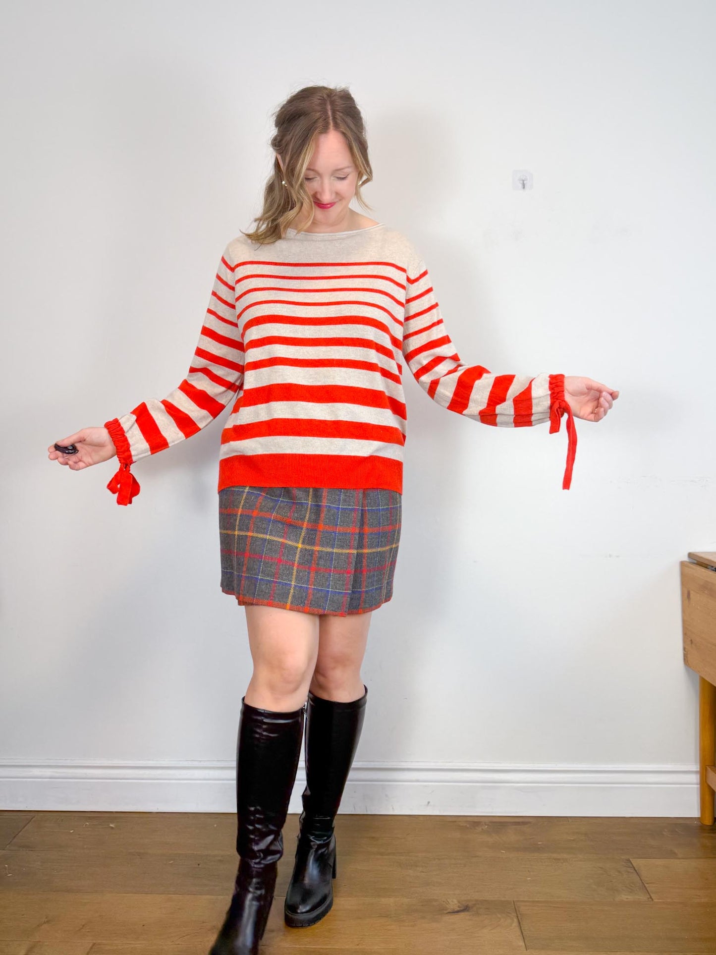 Autumn Cashmere Striped Sweater in Red/Cream (Size M/L)