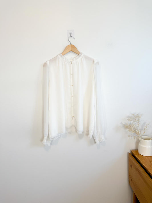 Wilfred Sheer Ruffled Alexis Blouse in White (Size L)