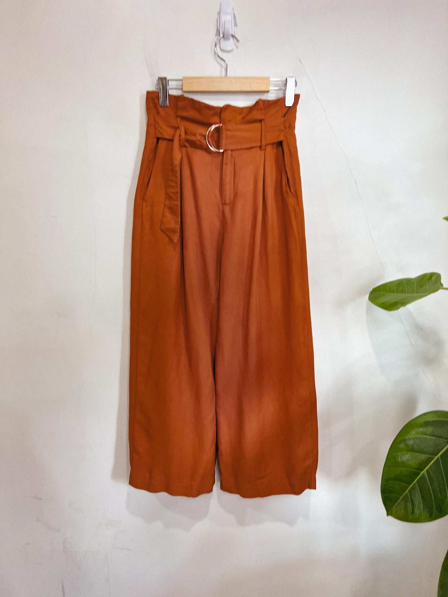 & Other Stories Linen Blend Belted Culottes in Rust (Size 2)