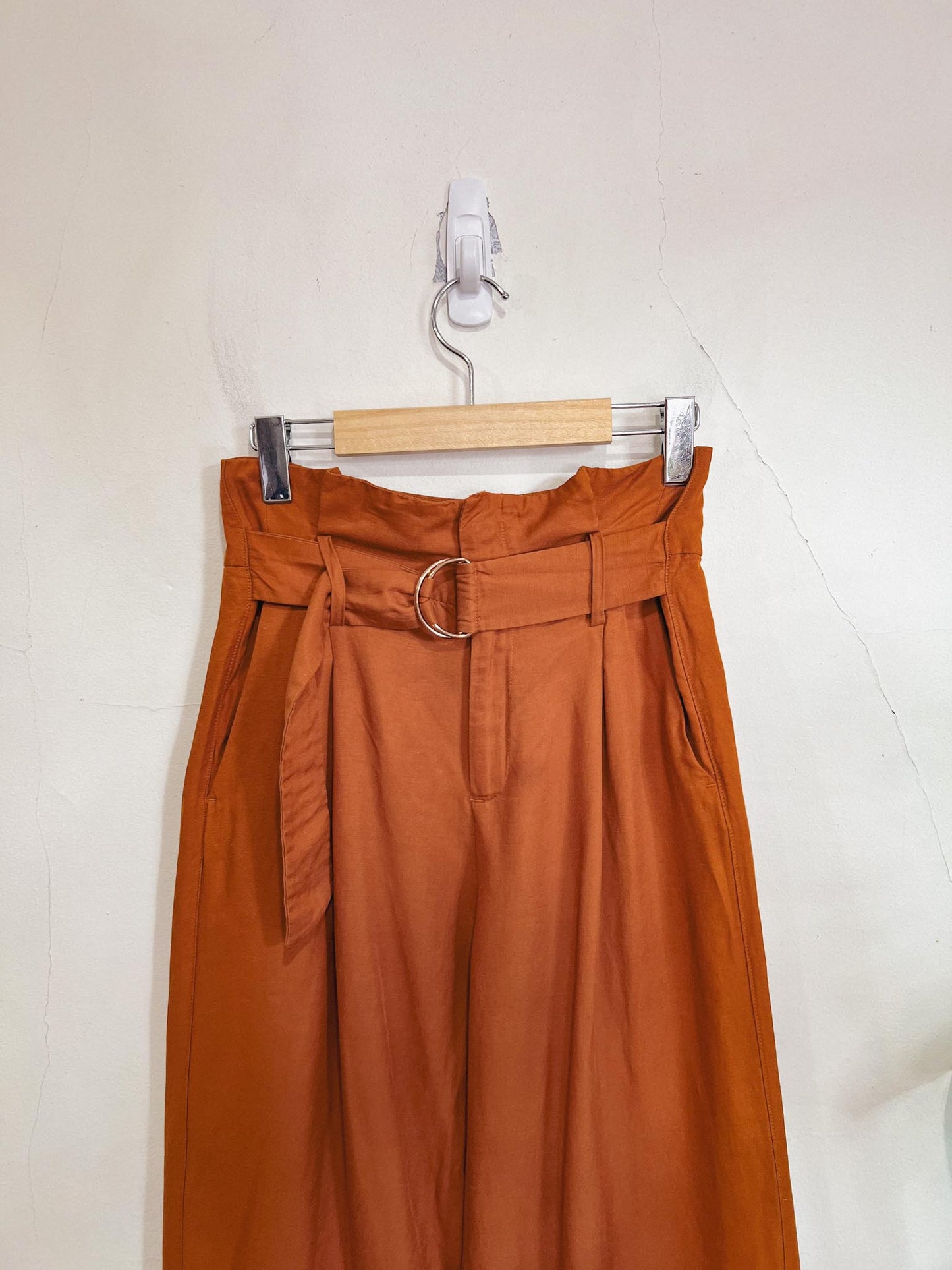 & Other Stories Linen Blend Belted Culottes in Rust (Size 2)