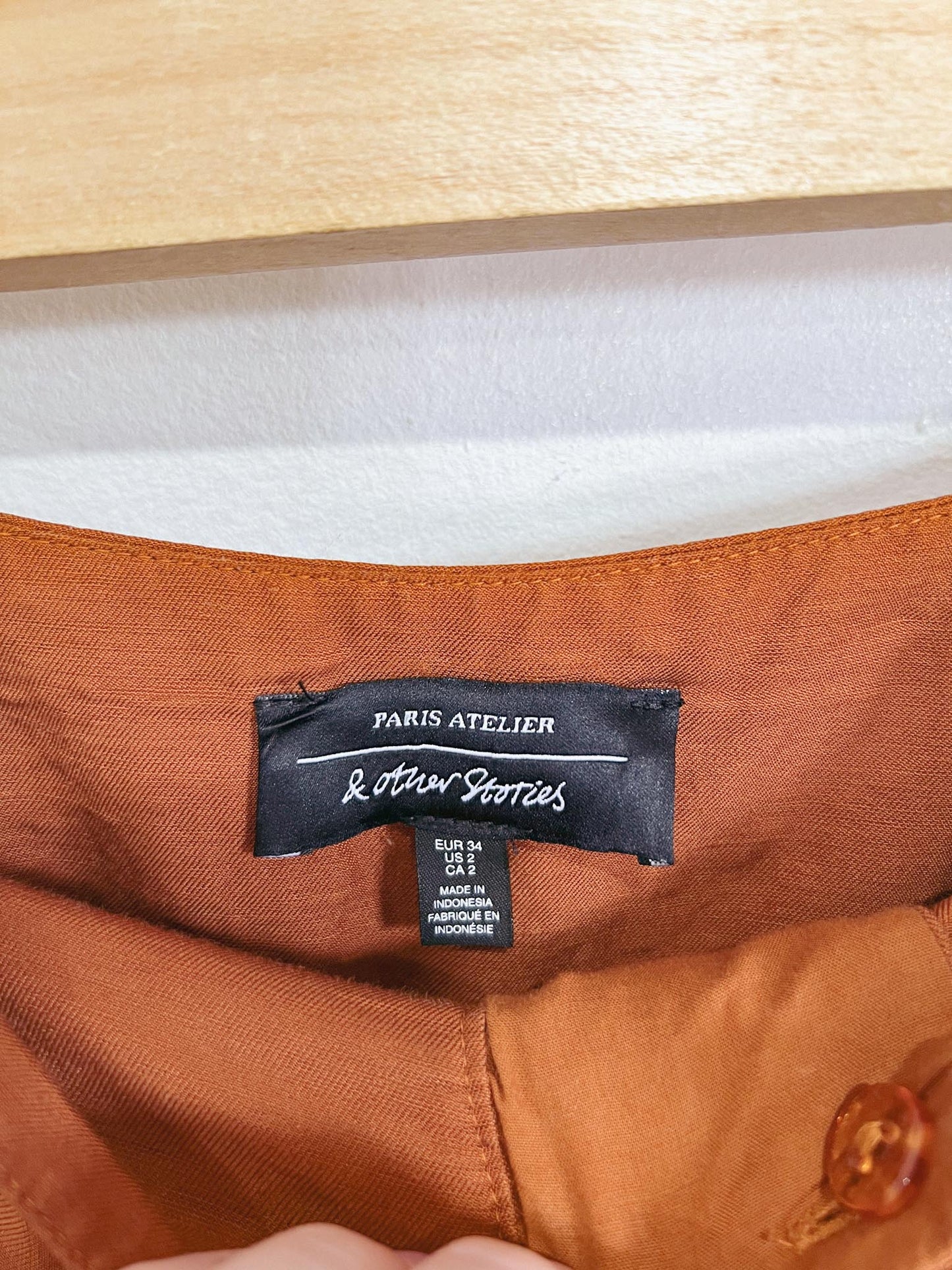 & Other Stories Linen Blend Belted Culottes in Rust (Size 2)