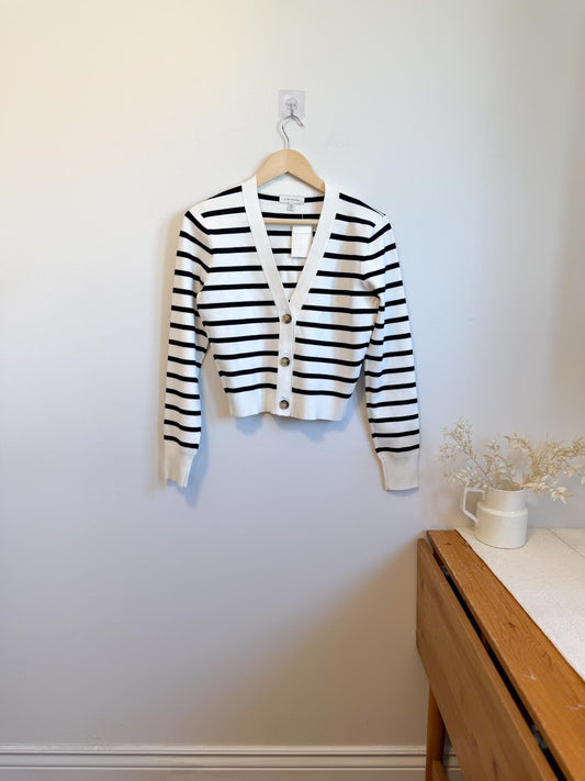 Club Monaco Striped Cropped Cardigan in White/Black NWT (Size M)