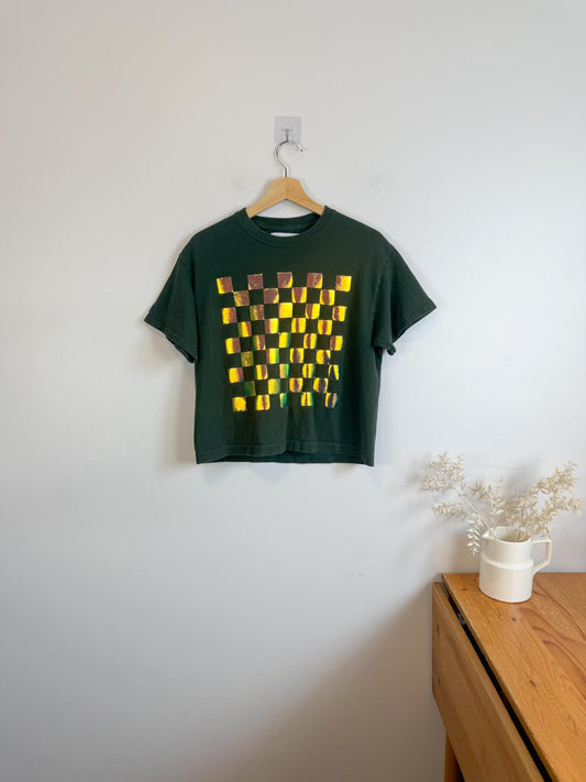 OKAYOK Slow Fashion Checkered Boxy T-Shirt in Green (Size S)
