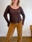 Madewell "Pointelle Long-Sleeve Scoopneck Tee in Brown" (Size 2XL)