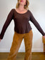 Madewell "Pointelle Long-Sleeve Scoopneck Tee in Brown" (Size 2XL)