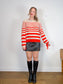 Autumn Cashmere Striped Sweater in Red/Cream (Size M/L)