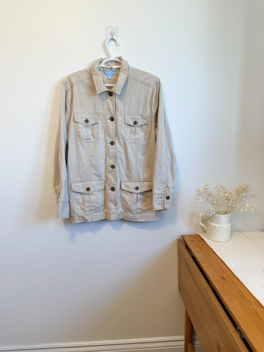 Vintage Linen Shacket in Oatmeal (Size XL)