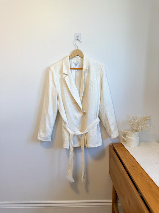 House of Harlow Cream Linen-Blend Blazer with Belt (Size L)