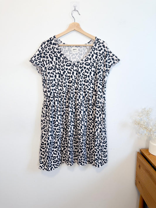 PACT Sustainable "Leopard Print Baby Doll Mini Dress" (Size L)