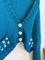Hand Knit Daisy Pocket Cardigan in Teal with Embroidered Daisies (Size L/XL)