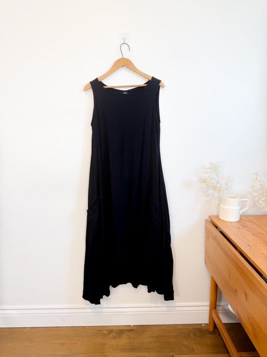 Kaliyana Canadian Slow Fashion Linen Midi Dress in Black (Size S-L)