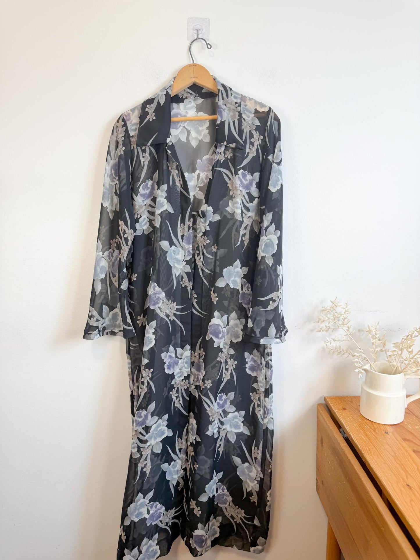 Vintage Sheer Floral Duster Jacket (Size L/XL)
