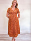 Vintage Floral Midi Dress in Burnt Orange (Size L)