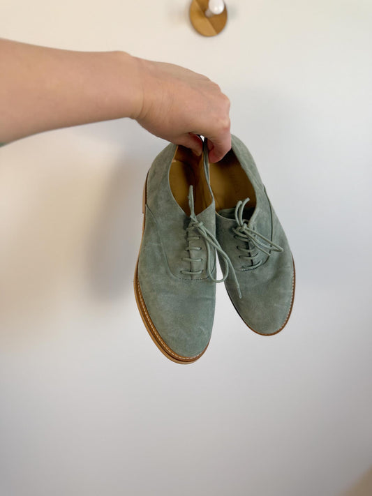 Frank & Oak Suede Lace Up Loafers in Sage Green (Size 7.5)