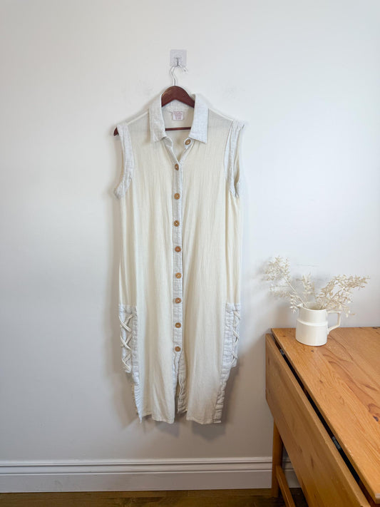 Vintage Cotton Beach Cover Up Dress (Size L)