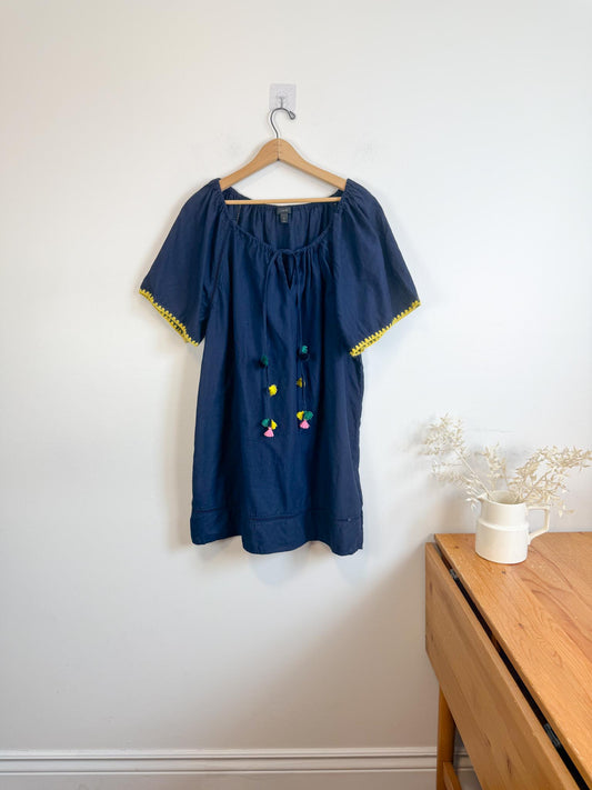 J.Crew "Embroidered Linen Blend Cover Up Tunic Dress in Navy"