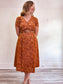 Vintage Floral Midi Dress in Burnt Orange (Size L)