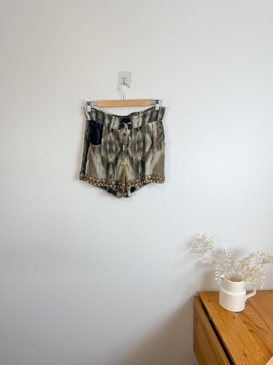 TAJ by Sabrina Sustainable "Snake Print Sequin Shorts" (Size S)