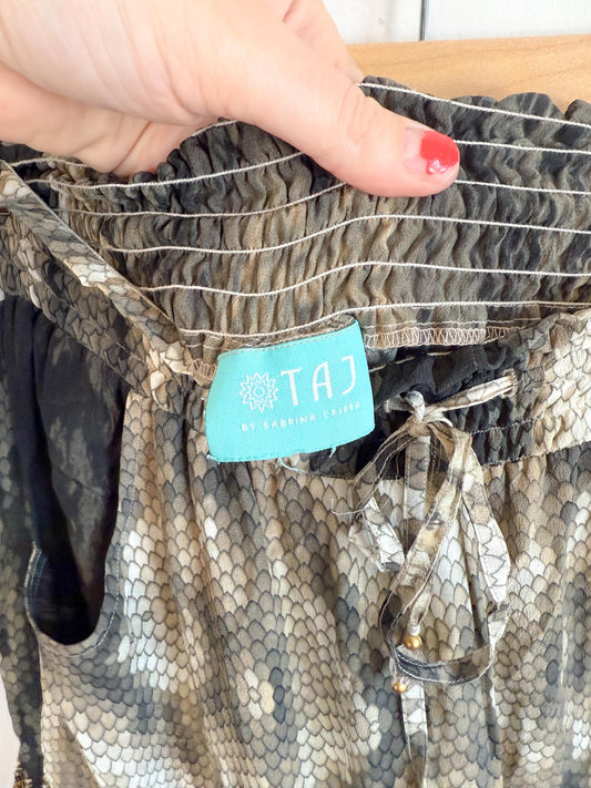 TAJ by Sabrina Sustainable "Snake Print Sequin Shorts" (Size S)