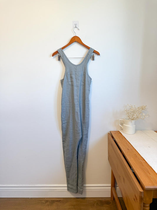 Cedar & Vine Slow Fashion Crossback Linen Dungaree Overalls in GREY (Size S)