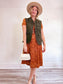 Vintage Floral Midi Dress in Burnt Orange (Size L)