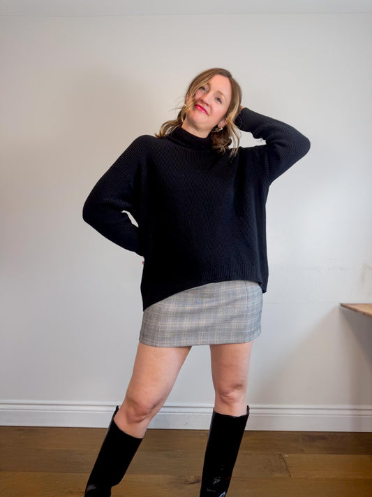 J.Crew Cotton & Silk Knit Turtleneck Sweater in Black (Size XL)