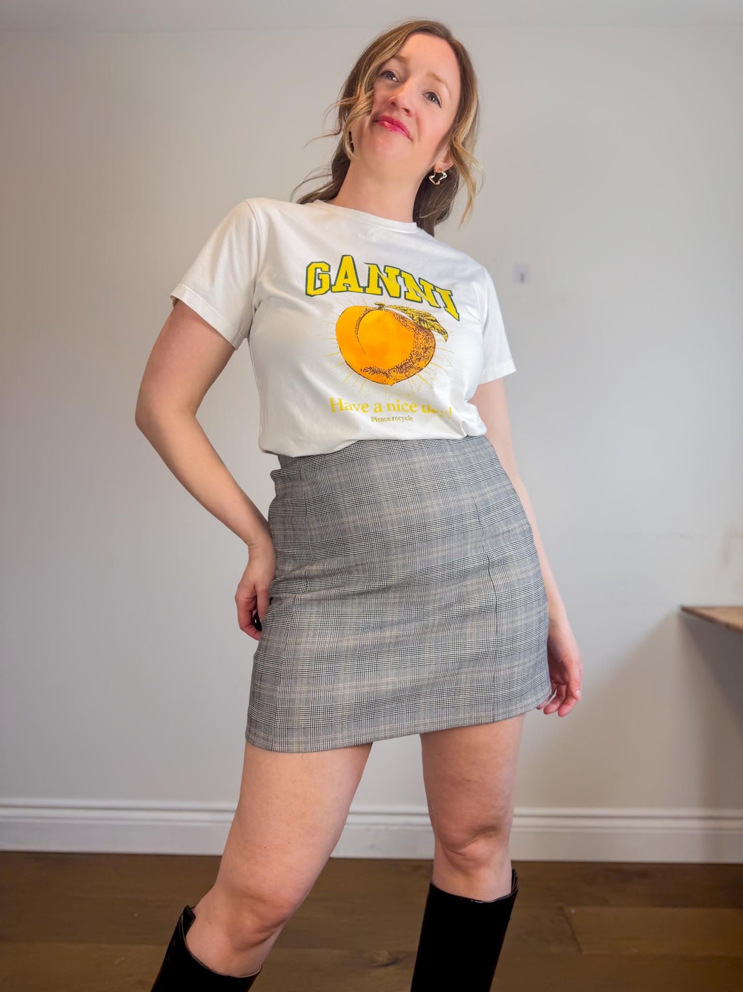 Babaton "Plaid Hopper Mini Skirt in Grey" (Size L)