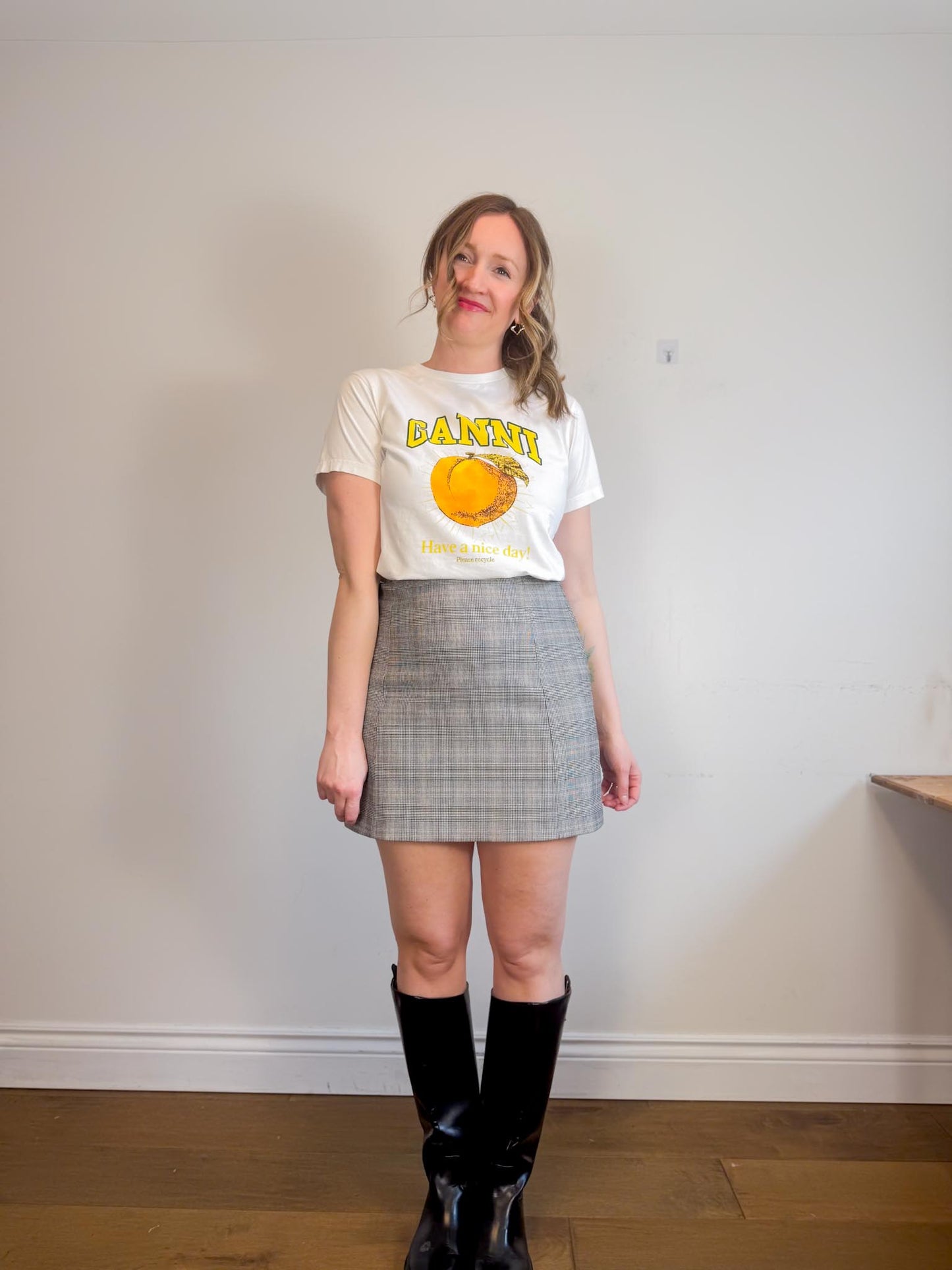 Babaton "Plaid Hopper Mini Skirt in Grey" (Size L)
