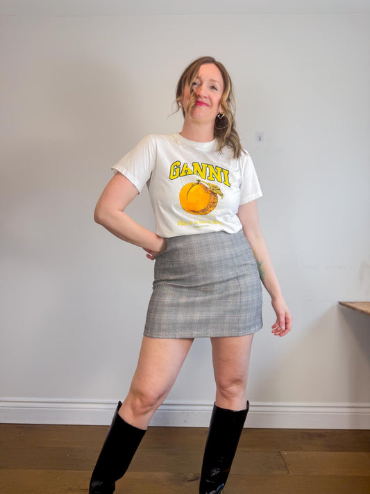 Babaton "Plaid Hopper Mini Skirt in Grey" (Size L)