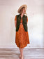 Vintage Floral Midi Dress in Burnt Orange (Size L)