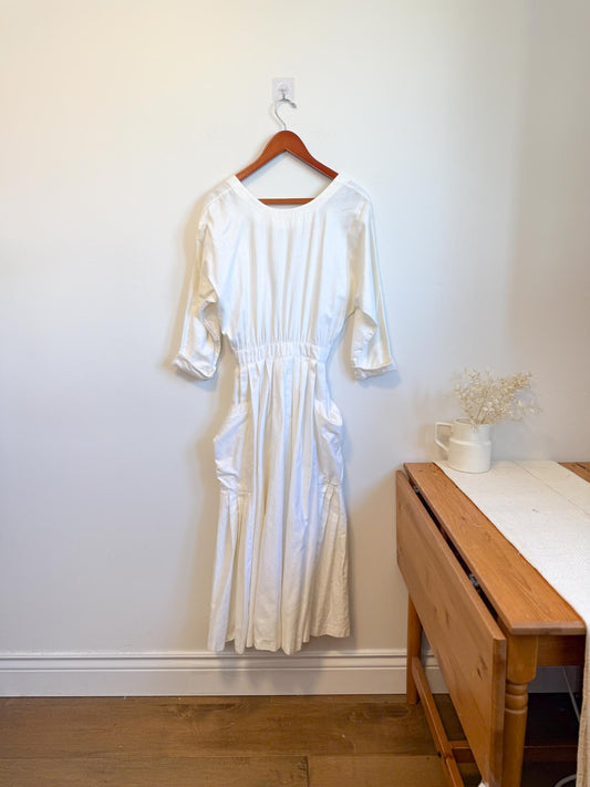 Vintage Arpeges Midi Dress with Low Back in White (Size S)