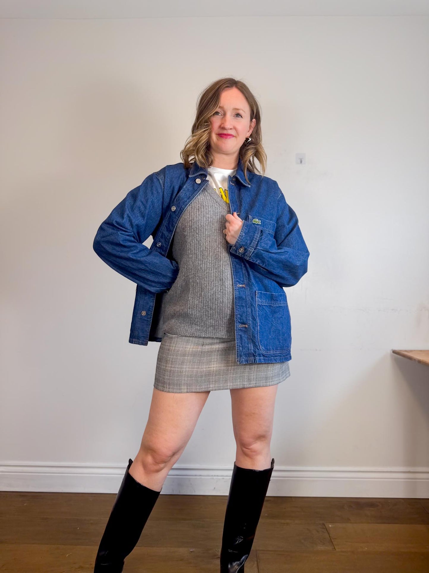 Babaton "Plaid Hopper Mini Skirt in Grey" (Size L)
