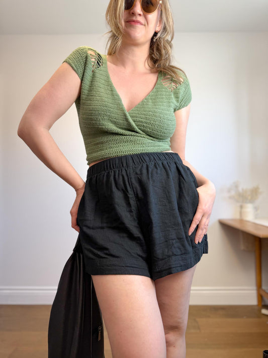 Hand Knit Wrap Top in Green (Size S/M)