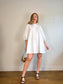 Banana Republic "Eyelet Puff-Sleeve Mini Dress in White/Lavender Stripe" NWT (Size L)