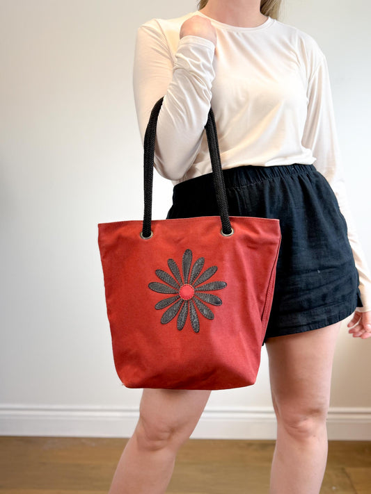 Nautilos Canadian Brand Daisy Tote Bag in Black/Red