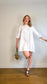 Banana Republic "Eyelet Puff-Sleeve Mini Dress in White/Lavender Stripe" NWT (Size L)