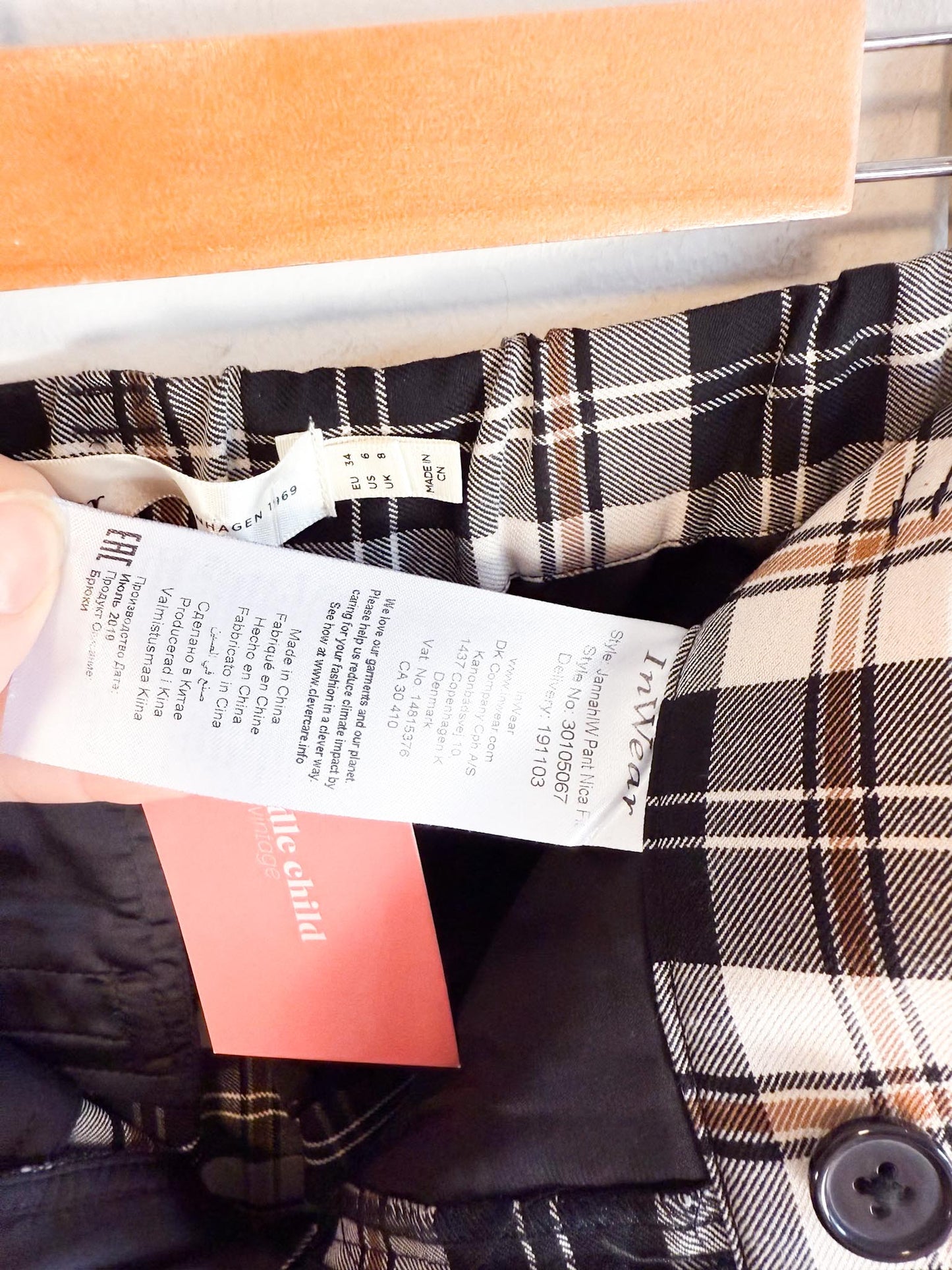 InWear "JannahIW Pant in Black/White Plaid" (Size 6)
