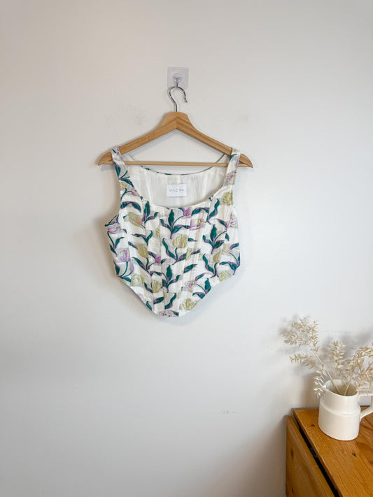 MING MA Designer Jacquard Fishbone Corset in Floral (Size M)