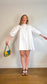Banana Republic "Eyelet Puff-Sleeve Mini Dress in White/Lavender Stripe" NWT (Size L)