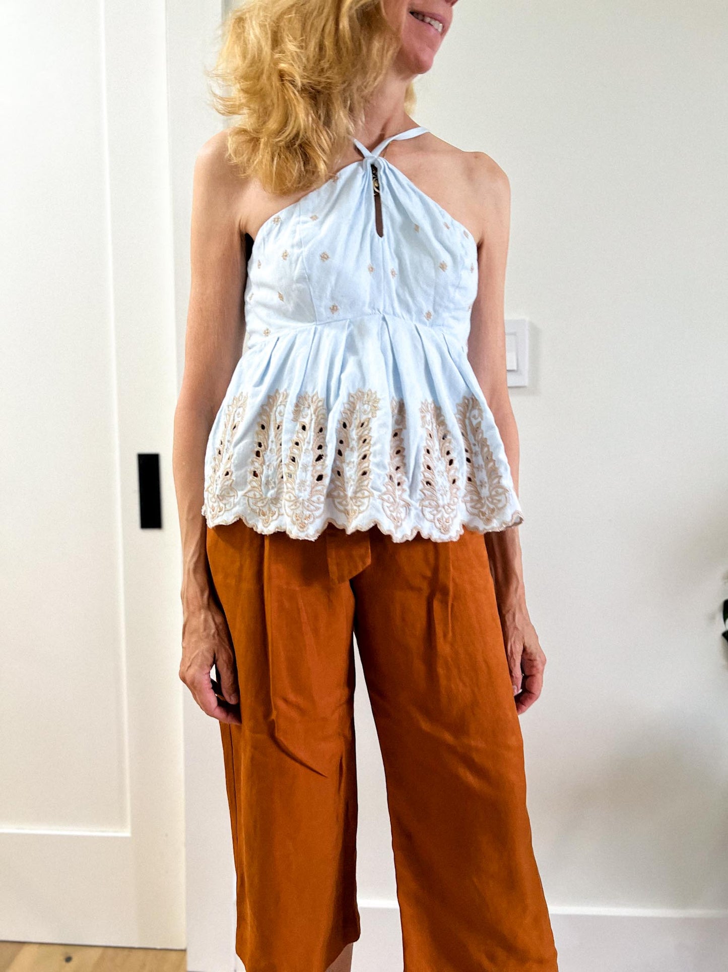 & Other Stories Linen Blend Belted Culottes in Rust (Size 2)