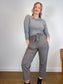 Wilfred "Félicité Tie Belted Wool Cropped Pant in Grey/Red" (Size 12)