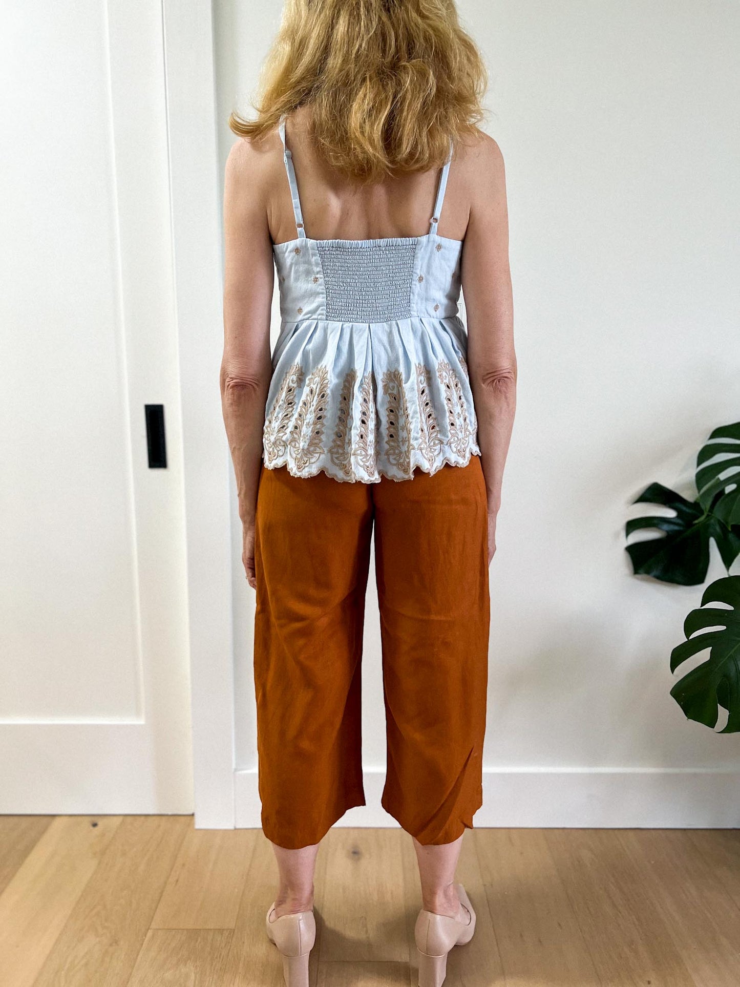 & Other Stories Linen Blend Belted Culottes in Rust (Size 2)