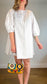 Banana Republic "Eyelet Puff-Sleeve Mini Dress in White/Lavender Stripe" NWT (Size L)