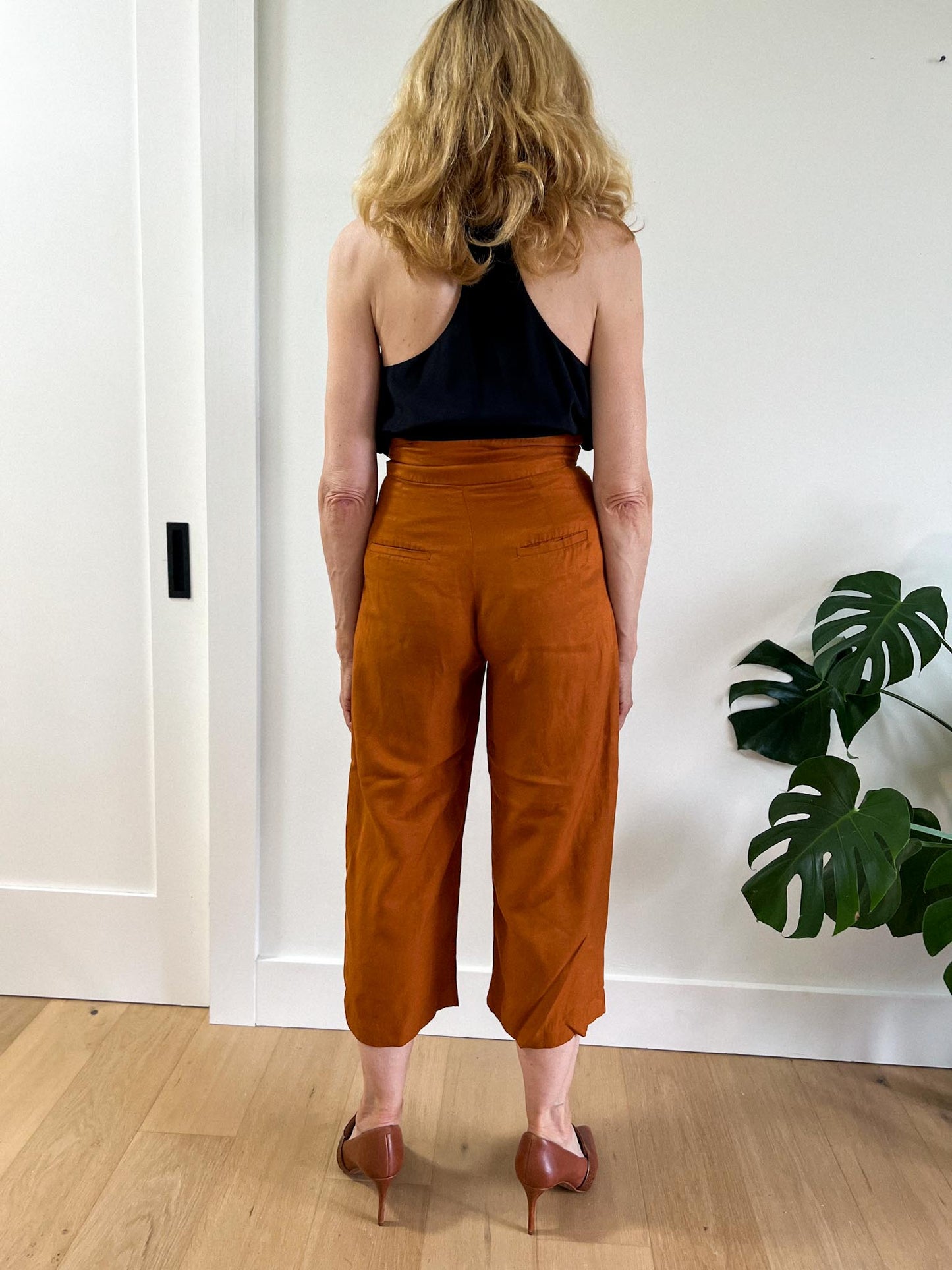 & Other Stories Linen Blend Belted Culottes in Rust (Size 2)