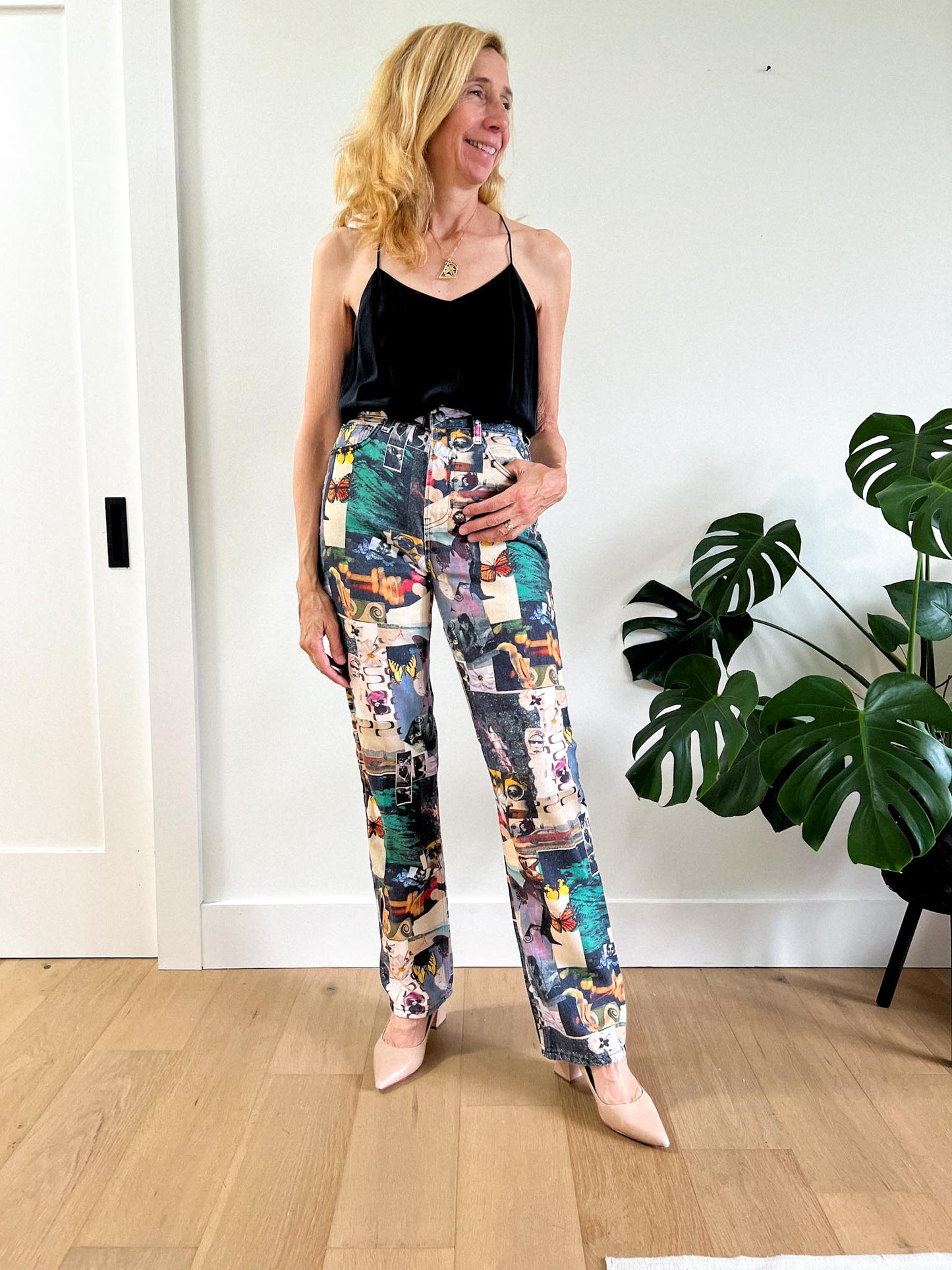 Reformation "Cynthia High Rise Straight Long Jeans" in Abstract Print (Size 27)