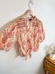 Maje Embroidered Cropped Blouse with Front Tie in White/Pink/Orange (Size M)