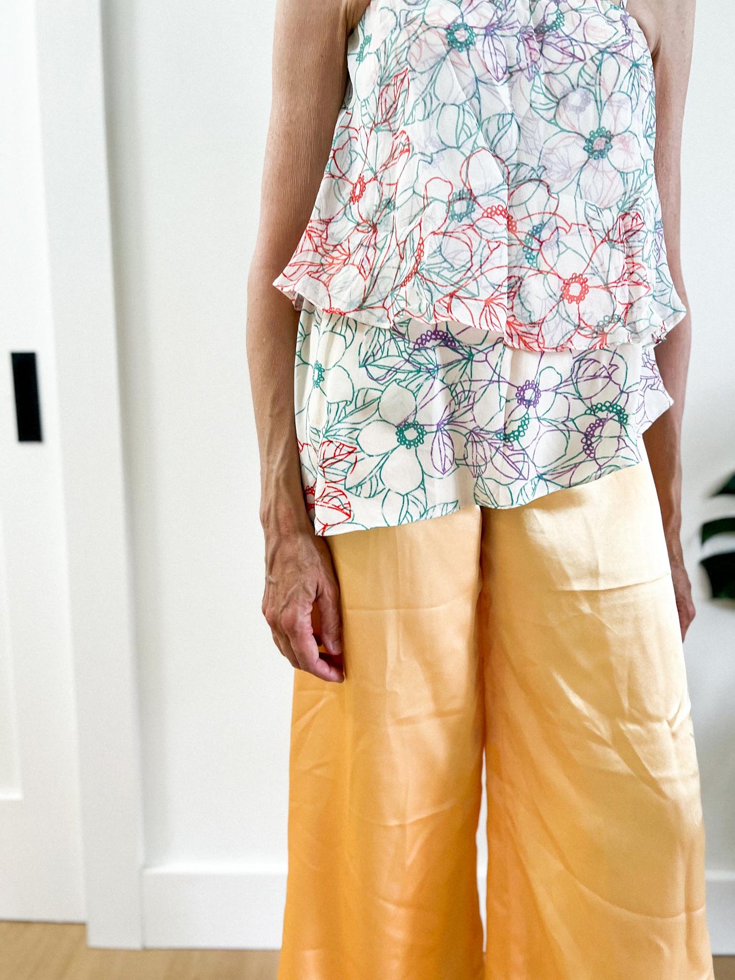 Tangerine Satin Wide Leg Pants (Size S)