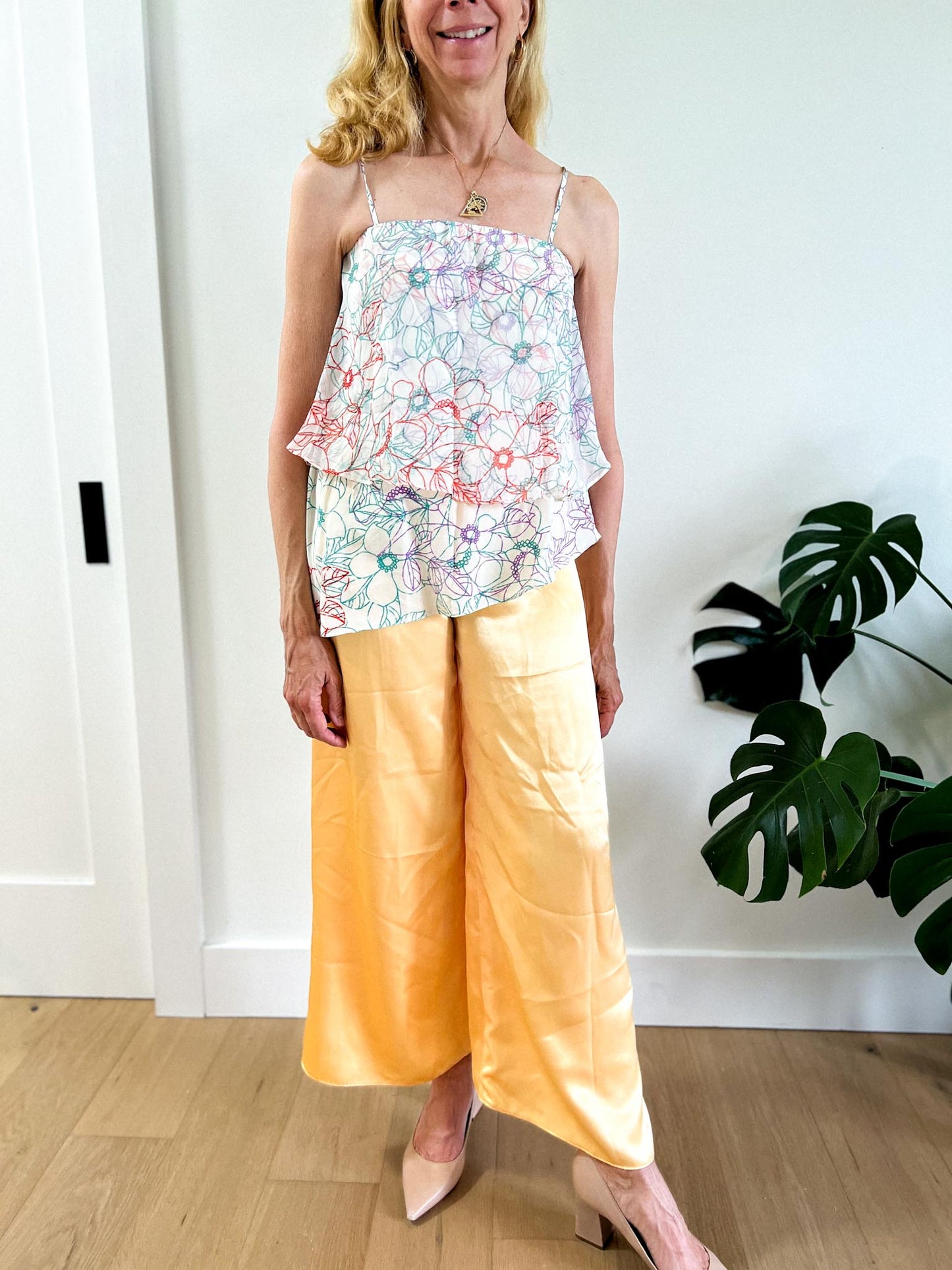 Tangerine Satin Wide Leg Pants (Size S)