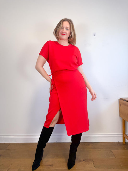 SPANX "Tie Waist Midi Dress in Red" NWT (Size L)